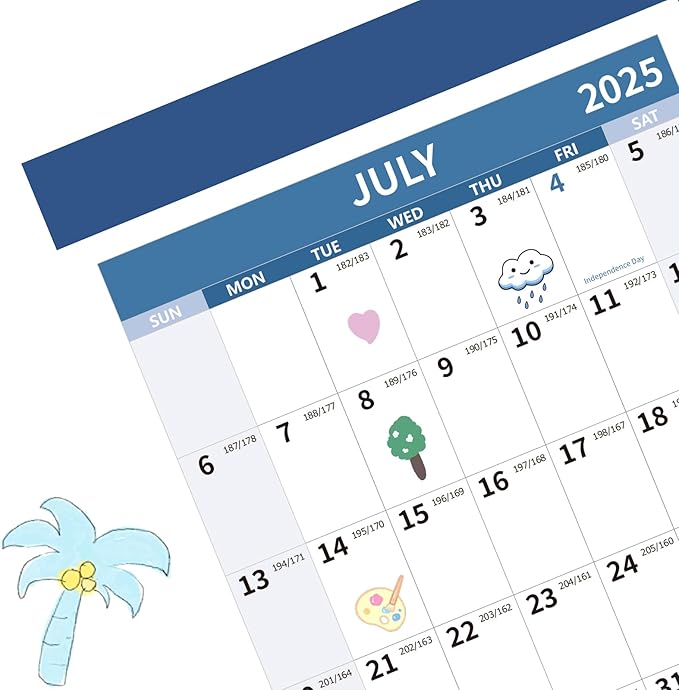 2025-2026 Wall Calendar 34.8" x 22.8" Large Vertical Yearly Wall Hanging Calenda with Julian Date from July 2025 to June 2026 Thick Paper Calendar 12 Month Annual Planner for Office Fridge(Blue)-DeskLoop Office