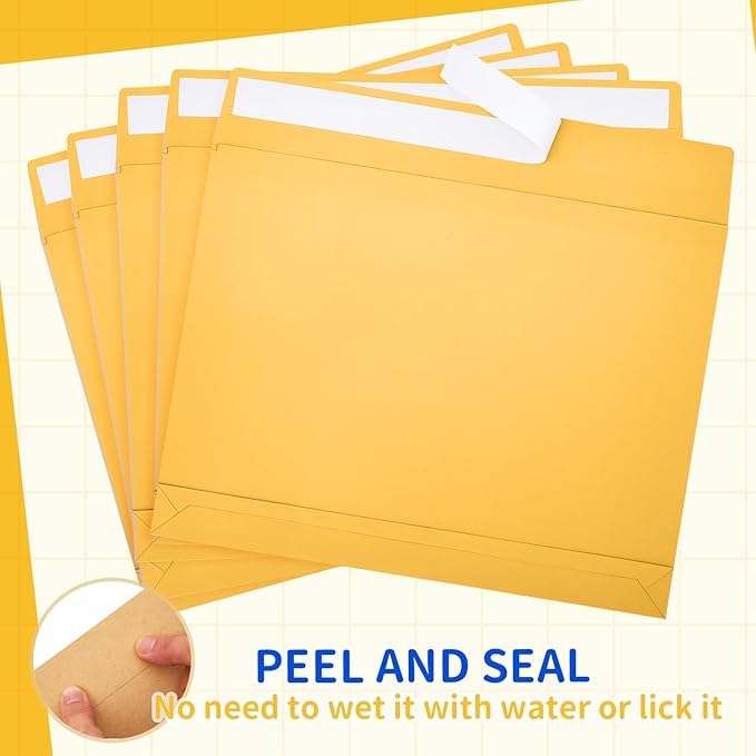 20 Pcs 12 x 16 x 1.6 Inch Large Expandable Catalog Envelopes Manilla Kraft Peel and Seal Envelopes Light Large Mailing for Office Home Documents Magazines Photos Storage Organizing (Yellow)-DeskLoop Office