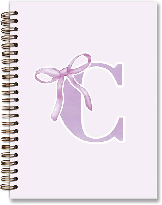 foedor Coquette Trendy Preppy Purple Bow Spiral Notebook,Initial C Journal Personalized Teen Girl Gifts,Monogrammed Gifts for Women Teen Girl,College Ruled Hardcover Spiral Notebook(purple)-DeskLoop Office