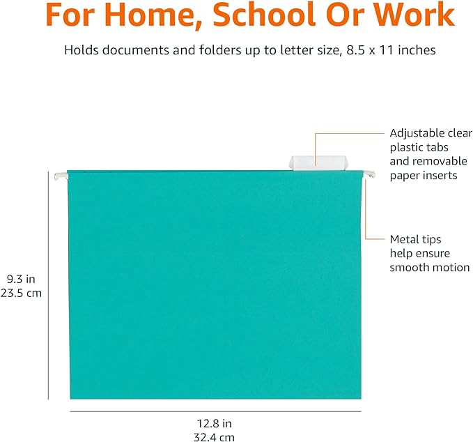 Amazon Basics Hanging File Folders, Letter Size, Aqua, 25-Pack-DeskLoop Office