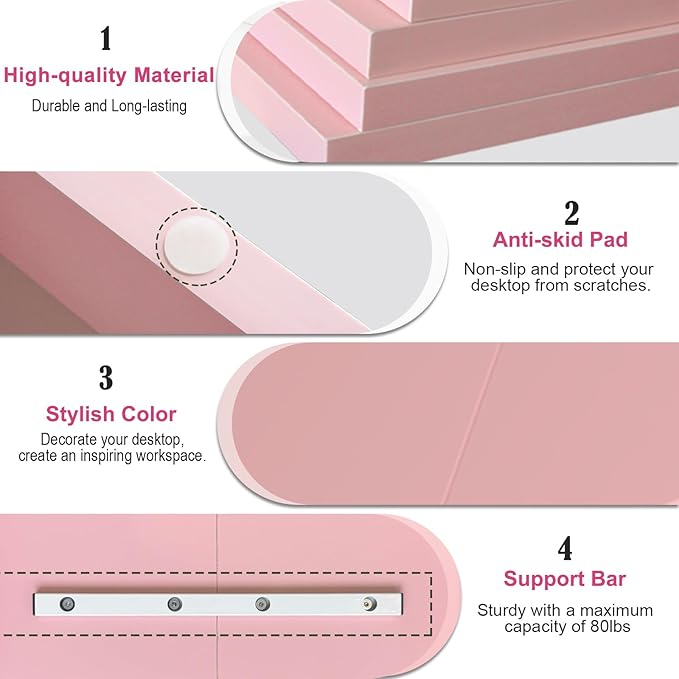 TEAMIX 2 Tiers Pink Monitor Stand Riser, Desktop Stand with Keyboard Storage Small TV Stand Laptop Wooden Desk Organizer Cute Shelf (Pink, 2 Tiers)-DeskLoop Office