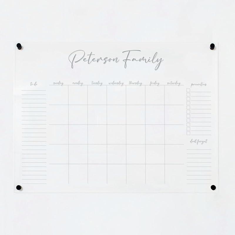 Personalized Clear Acrylic Calendar for Wall, Calendar Whiteboard for Wall, Dry Erase Wall Calendar, Wall Calendar Organizer System for Home (Cursive, Grey, 31"W x 23"H)-DeskLoop Office