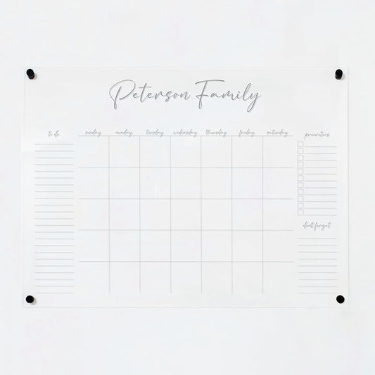 Personalized Clear Acrylic Calendar for Wall, Calendar Whiteboard for Wall, Dry Erase Wall Calendar, Wall Calendar Organizer System for Home (Cursive, Grey, 31"W x 23"H)-DeskLoop Office
