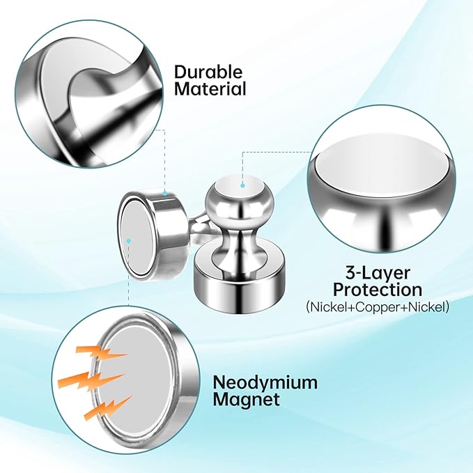 Pack of 8 Magnets for Whiteboard Fridge Magnets Strong Silver Push Pin Magnets Small Refrigerator Magnets for Classroom School Office Adults-DeskLoop Office