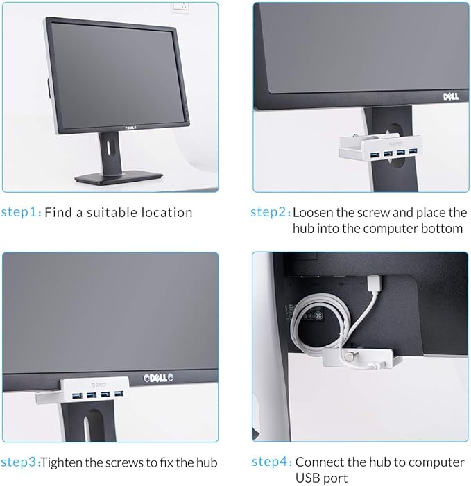 ORICO USB 3.0 Hub Clamp Adapter, Aluminum 4-Port USB Splitter with Extra Power Supply Port and 4.92 FT USB Data Cable, Ultra-Portable USB Expander for 2021 iMac/Laptop/PC-DeskLoop Office