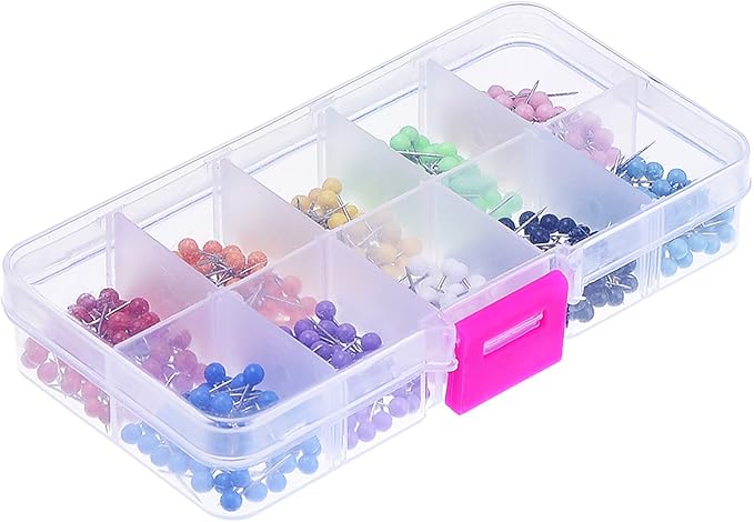 Outus 500 Pieces Map Push Pins Map Tacks Plastic Round Head Tacks with Steel Points (10 Colors, 1/5 Inch)-DeskLoop Office