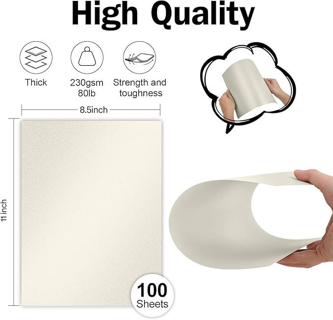 100 Sheets Silver Shimmer Cardstock 8.5 x 11 Metallic Paper, Goefun 80lb Card Stock Printer Paper for Invitations, Crafts, DIY Cards,Graduations-DeskLoop Office