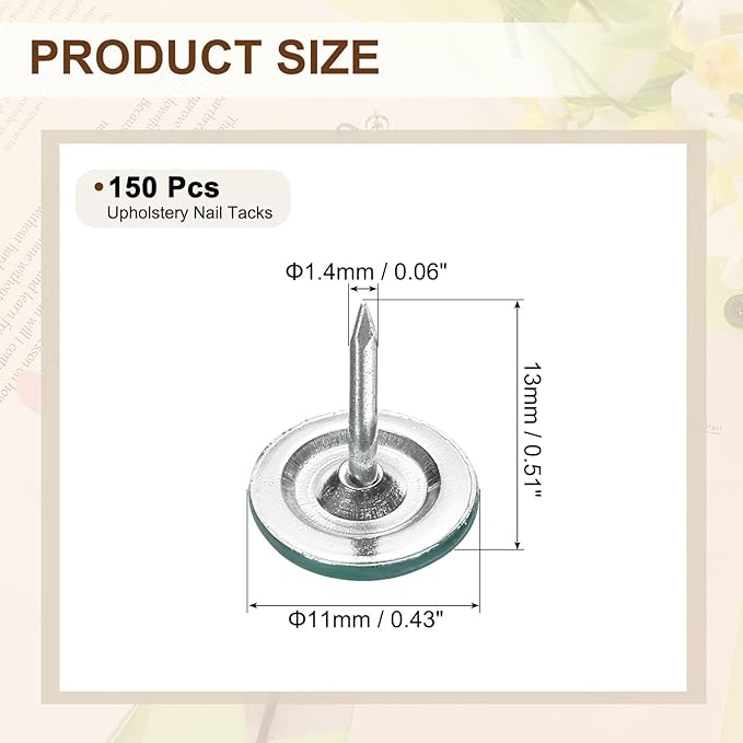 uxcell 150Pcs Upholstery Tacks, 11mmx13mm Flat Head Thumb Tack Decorative Furniture Nails Push Pins for Furniture Sofa Headboards, Green-DeskLoop Office
