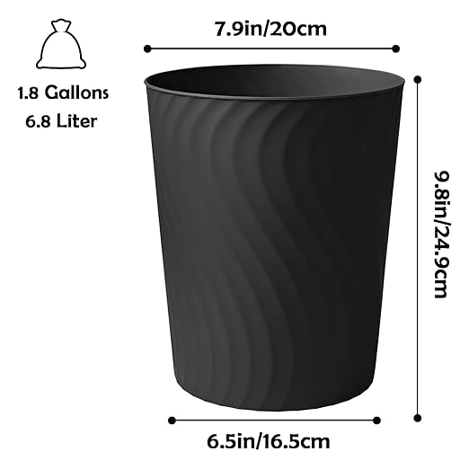 YGJT Small Trash Can, 3 Pack 1.8 Gallons Bathroom Trash Can, Slim Waste Basket, Round Garbage Can, Plastic Trash Bin for Kitchen, Dorm, Bedroom, Office, Living Room, Study, Compact Spaces(Black)-DeskLoop Office