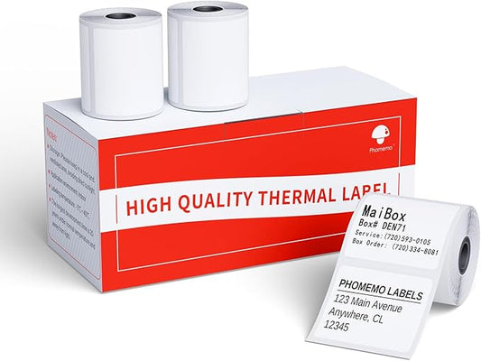 3 Rolls Phomemo Thermal Labels- 1.57''x 1.57'' Sticker Label Compatible for Phomemo M110/M220/M108/M250/M120/M150/M260 Thermal Printer, for Barcode, Address, Mailing, Black on White-DeskLoop Office