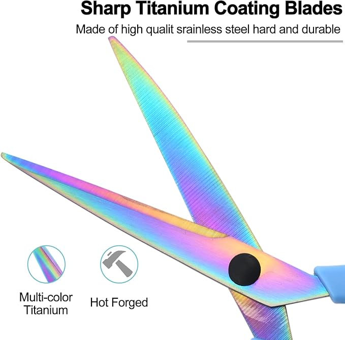 Scissors All Purpose, Sharp Titanium Blades Shears, Rubber Comfort Grip Handle, Multipurpose scissors 3 pack, Great for Office, Fabric, Craft, Sewing, Arts, School and Home Supplies, Black&Blue-DeskLoop Office