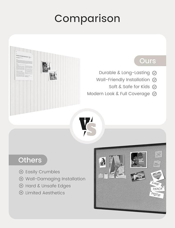 Bumusty Large Cork Board Alternative-36 x24 Felt Bulletin Board Tiles, with 30 Pushpins, 40 Adhesive Tabs, 6-Pack Slat Wall Paneling, Cork Boards for Office Push Pin Board Felt Board-Milky White-DeskLoop Office