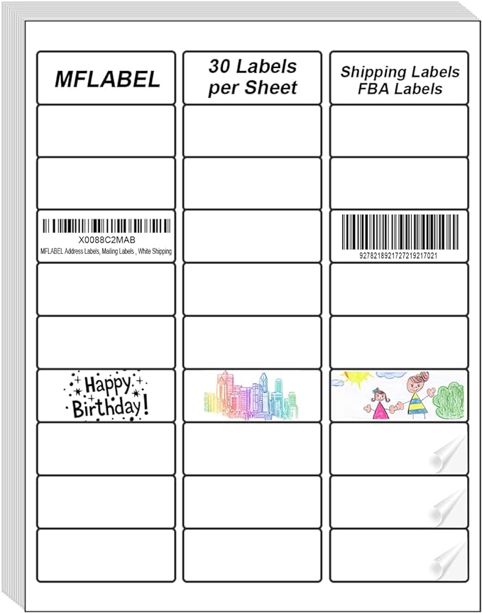 MFLABEL Address Label, 1" x2-5/8 Mailing Sticker, 30-UP White Shipping Labels for Inkjet or Laser Printer, 45000 Sticker Labels (1500 Sheets), 30 Label per Sheet-DeskLoop Office