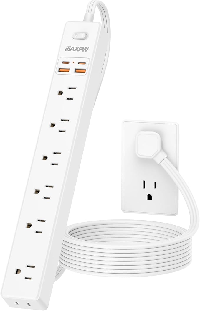 10 Ft Power Strip Surge Protector - 7 Outlets 4 USB Ports (2 USB C), Ultra Thin Flat Extension Cord & Flat Plug, 1700 Joules, Wall Mount, Desk Charging Station for Home Office Dorm, White-DeskLoop Office