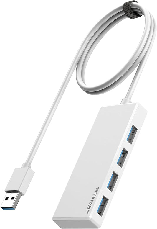 USB Hub, Multiport USB Splitter Adapter, 2 ft Long Cable USB 3.0 Hub, USB Extender for Laptop, PC, iMac, Surface Pro, MacBook, Mac Pro, Flash Drive, XPS, Mouse, HDD【White】-DeskLoop Office