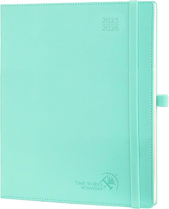 POPRUN Planner 2025-2026 (Large - 8.5'' x 10.5'') Academic Weekly Calendar (July 2025 - June 2026) with Hourly Time Slots, Monthly Tabs, 100GSM Thick Papers, Leather Soft Cover - Green-DeskLoop Office