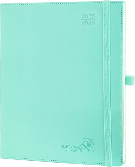 POPRUN Planner 2025-2026 (Large - 8.5'' x 10.5'') Academic Weekly Calendar (July 2025 - June 2026) with Hourly Time Slots, Monthly Tabs, 100GSM Thick Papers, Leather Soft Cover - Green-DeskLoop Office
