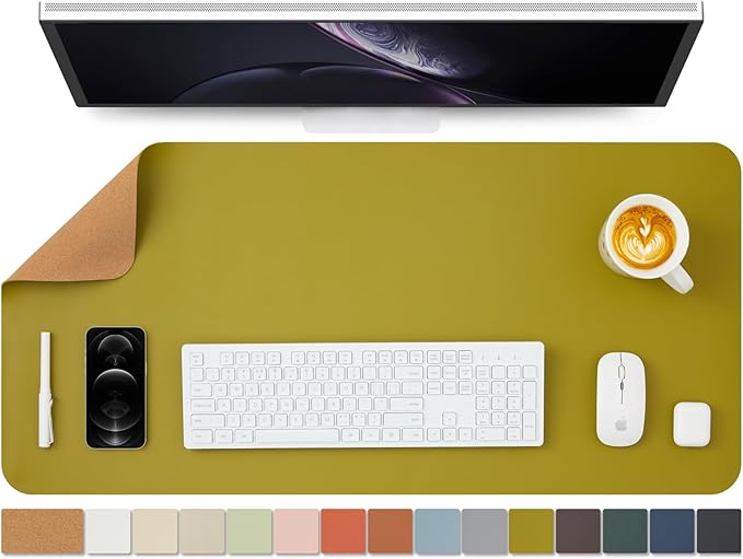 Cork Desk Mat - Dual-Sided Desk Pad for Office and Home - Desk Organization and Accessories - Ideal for Large Mouse Pad and Desk Mats on Top of Desks(Olive Green,36"x 17")-DeskLoop Office