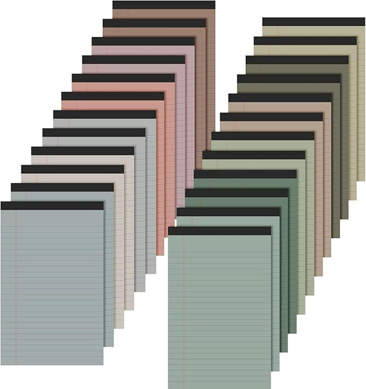 Lincia 24 Pcs 12 Pcs 5" x 8" Small Legal Pads Colored Lined Note Pads Narrow Ruled Writing Notepads 50 Sheets Per Micro Paper Notebook Lined and Perforated for College Office Supplies (Fresh Colors)-DeskLoop Office