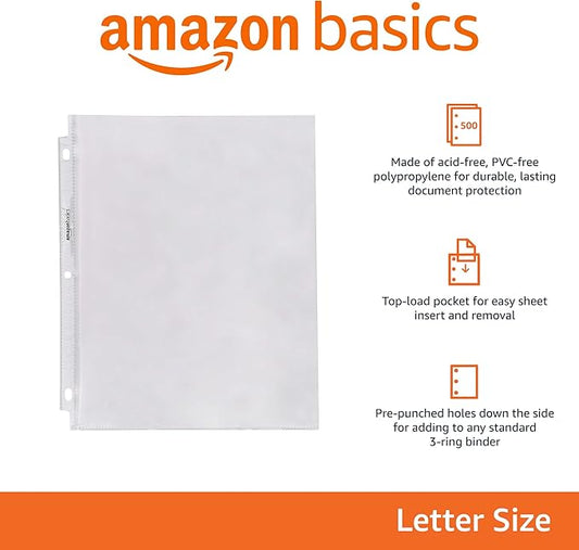 Amazon Basics Sheet Protectors for 3 Ring Binder, Heavyweight, Polypropylene, 8.5 x 11 Inch, 500-Pack, Clear-DeskLoop Office
