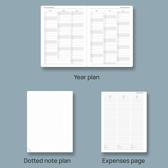 POPRUN 2025 Planner (Medium Size 8.5''x 6.5'' Hardcover) - Daily Weekly and Monthly Calendar Agenda 2025 Appointment Book with Hourly Time Slots, Monthly Tabs, 100 GSM - Pacific Green-DeskLoop Office