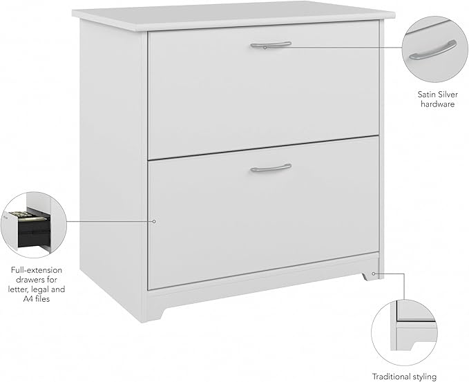 Bush Furniture Cabot 2 Drawer Lateral File Cabinet in White, Home Office Chest for Letter, Legal, and A4-size Document Storage-DeskLoop Office