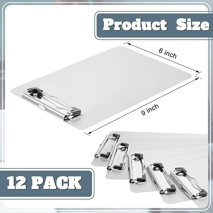 Henoyso 12 Pack A5 School Classroom Clipboard for Teacher Student Bulk Mini Aluminum Clipboard 6×9 inch Small Metal Clip Board with Low Profile Clip & Hanging Hole Memo Size for Medical Construction-DeskLoop Office