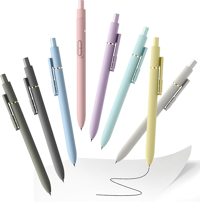 8 Pcs Gel Ink Pens, 0.7mm Fine Point for Smooth Writing Journaling Aesthetic Pens, Black Quick-Dry Long Lasting Fidge Pens, Cute School Office Supplies Gifts for Women (Morandi Black Ink)-DeskLoop Office