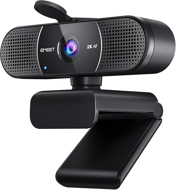EMEET C960 2K Webcam with Microphone, 2K QHD, 2 Noise-Reduction Mics, TOF Autofocus Streaming Webcam with Privacy Cover, Plug&Play USB Webcam for Calls/Conference, Zoom/Skype/YouTube, Laptop/Desktop-DeskLoop Office