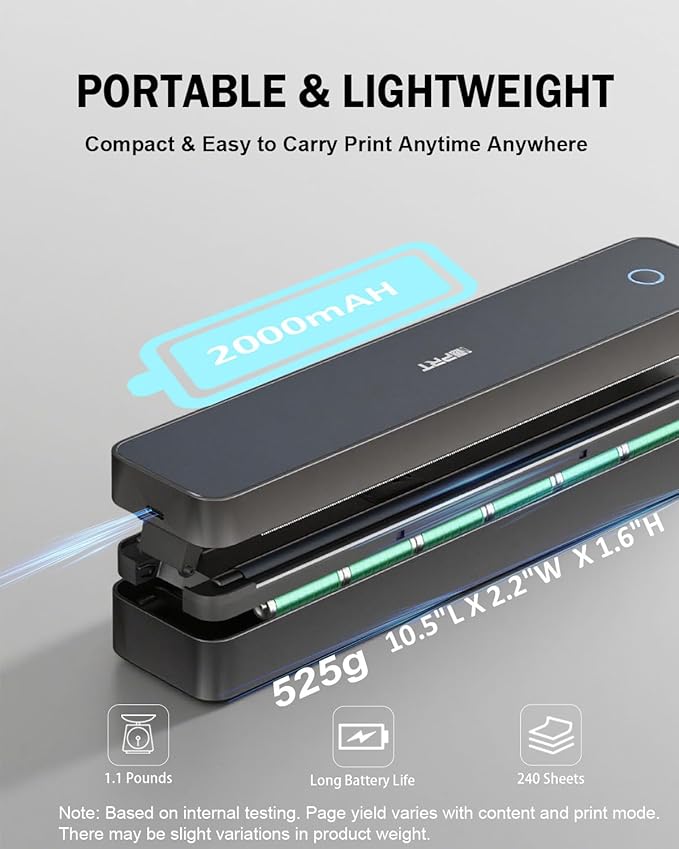 iDPRT Inkless Portable Printer for Travel, 300DPI Wireless Thermal Printer Support 8.5 x 11 Inch US Letter, A4, Small Bluetooth Printers Compatible with iOS, Android Laptop for Office Car Home, Black-DeskLoop Office