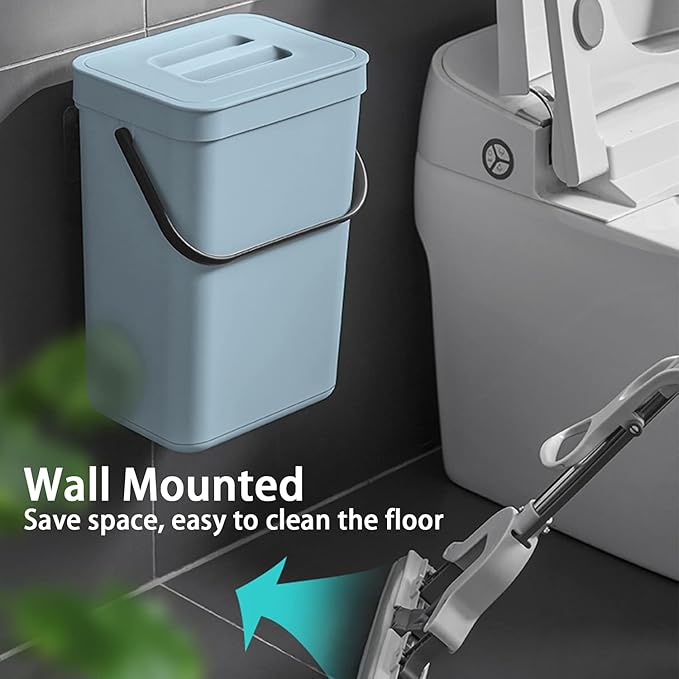 stonespace Compost Bin Kitchen, Under Sink Compost Bin Indoor Sealed, 3.2 Gallon/12L Compost Bucket for Kitchen, Wall Mounted Trash Can,Small Trash Can with Lid,1 Pack Blue-DeskLoop Office
