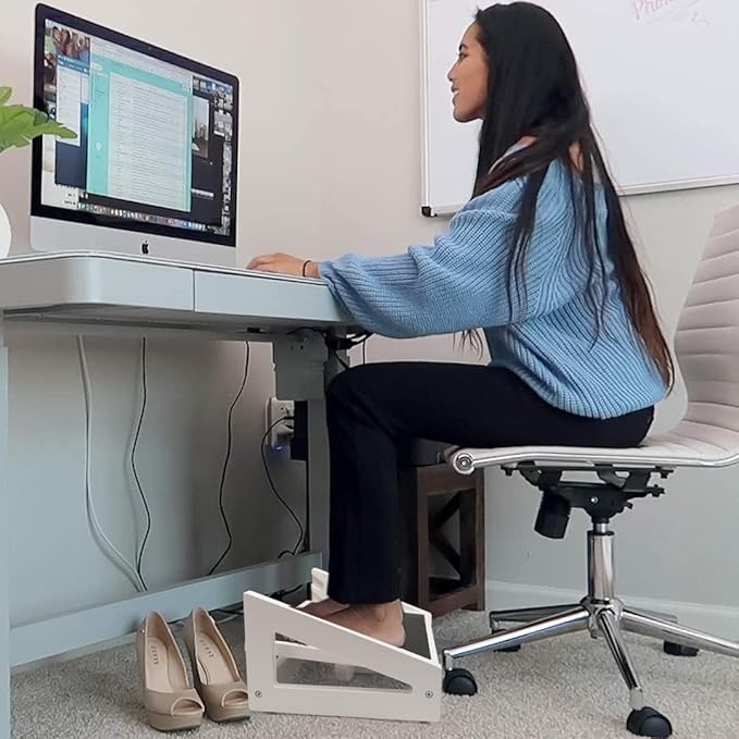 WOOD CITY Under Desk Footrest, 3 Heights Adjustable Foot Rest with Silicone Surface, 3 in 1 Non-Slip Foot Stool Improve Posture, Reduce Fatigue & Pain, Ideal for Home/Office/Gaming (White)-DeskLoop Office