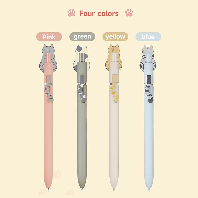 Cat Pens, 4 Pcs 0.5mm Cute Kawaii Black Ink Pens Fine Point Smooth Writing Pen, High-End Series Cat's Tail Retractable Pen for Journaling Note Taking (4 Pcs Cat)-DeskLoop Office