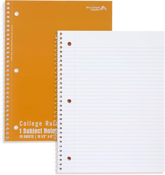 Blue Summit Orange Spiral Notebooks Bulk, One Subject Spiral Notebook College Ruled, Perforated Notebook, 8 x 10.5 for Work and School, Paper, College Ruled, Bulk 48 Pack-DeskLoop Office