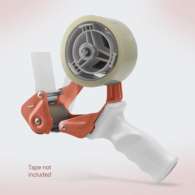 Heavy Duty Metal Frame Orange Packing Tape Dispenser 3 Inch Core with Special Ergonomic Handle, Tape Gun for Packing Boxes with Premium Tempered Steel Blade - for 2 inch Wide Roll-DeskLoop Office