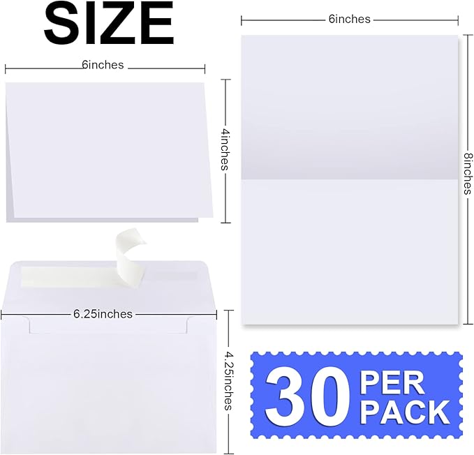 Joyberg Blank Cards and Envelopes 4x6, 30 Pack White Invitation Cardstock with 30 Pack Envelopes, Self-Seal Thank you Blank Greeting Cards and Envelopes, for All Occasions DIY, Print custom-DeskLoop Office