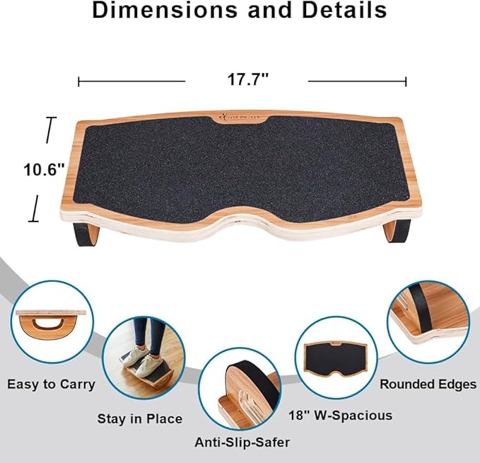 StrongTek Ergonomic Wood Foot Rest for Enhanced Circulation & Comfort, 350lbs Capacity, Rocker Balance Board for Standing Desks, Non-Slip, No Assembly, 18" Wide - Ideal for Office/Home-DeskLoop Office