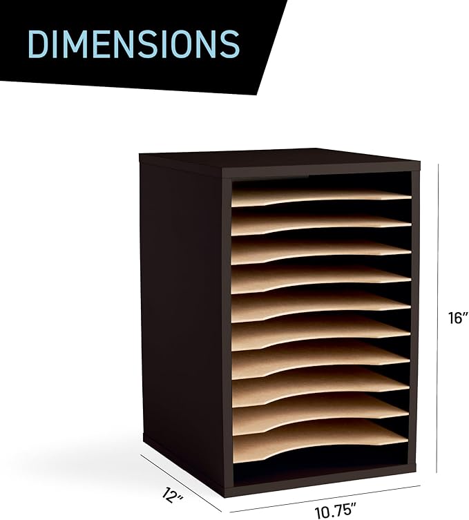 Safco Products Vertical Desktop Sorter, 11 Compartment, Black-DeskLoop Office