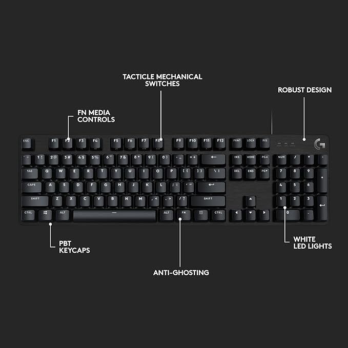 Logitech G413 SE Full-Size Mechanical Gaming Keyboard - Backlit Keyboard with Tactile Mechanical Switches, Anti-Ghosting, Compatible with Windows, macOS - Black Aluminum-DeskLoop Office