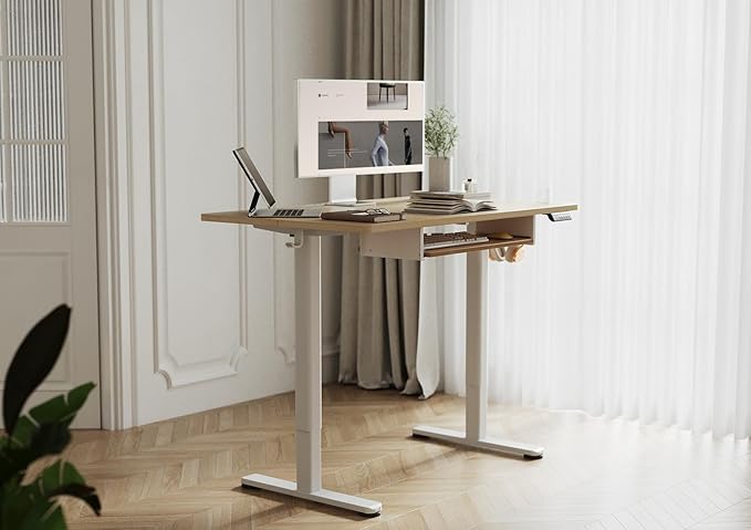 YDN Standing Desk with Keyboard Tray, 48 Inch Height Adjustable Desk with Cable Management, Natural Stand Up Desks for Home and Office, 48inch Natural-DeskLoop Office