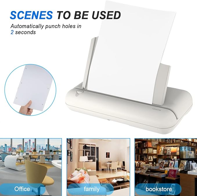 Electric 3 Hole Paper Punch, VEYETTE Heavy Duty Commercial Hole Puncher with Adapter for Office School Studio, 30 Sheet Capacity,Color Gray-DeskLoop Office