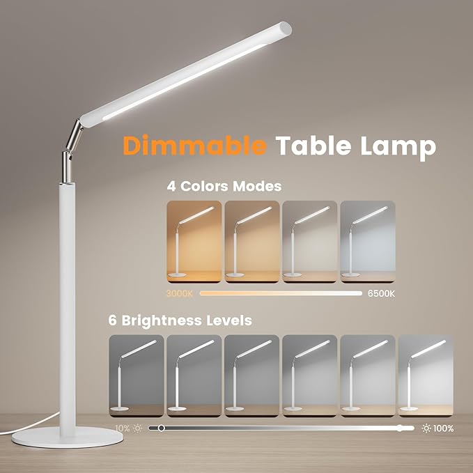 White LED Desk Lamp - Foldable Industrial Desk Light for Home Office, 15W Dimmable Table Lamp for Reading with Base, 4 Color Temps, 16" Eye Caring Metal Desktop Task Lamp for College Dorm Study-DeskLoop Office