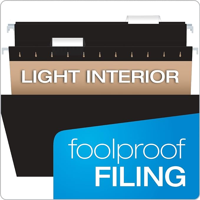 Pendaflex Black Hanging File Folders, 8.5 X 11 Letter Size with 1/5 Cut Adjustable Tabs - 50 Pack-DeskLoop Office