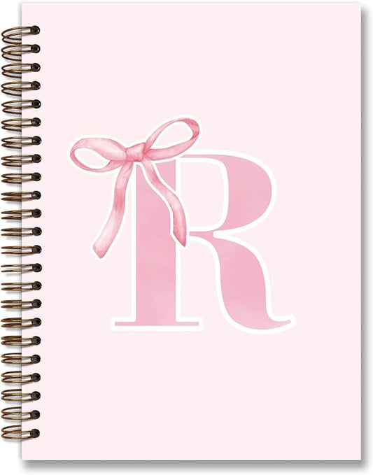 Coquette Trendy Preppy Pink Bow Spiral Notebook,Initial R Journal Personalized Teen Girl Gifts,Monogrammed Gifts for Women Teen Girl,College Ruled Hardcover Spiral Notebook 5.5 x 8.3-DeskLoop Office