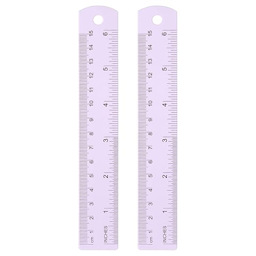 HARFINGTON 2pcs Metal Straight Ruler 15cm Metric SAE Aluminum Alloy Measuring Rulers Scale Tool with Hole for Measure Study Reading Classroom Office, Purple-DeskLoop Office