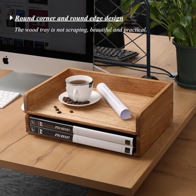 Wood Stackable Paper Trays for Office Supplies and Accessories - Desk Organizer Tray for Letter Document Magazine -Wooden Desktop File Folder Holder Shelf 2 Set Light(2CTP-LT)-DeskLoop Office