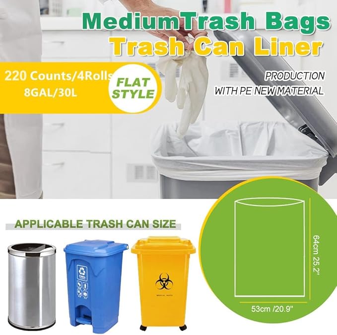 SWIHELP Medium Garbage Bags 8 Gallon /30 Liter Trash Bags Wastebasket Bin Liners Plastic Trash Bags for Bathroom Bedroom Office Trash Can 220 Count-DeskLoop Office