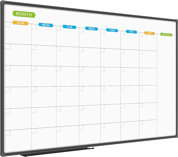 JILoffice Large Dry Erase Calendar Whiteboard - Magnetic White Board Calendar Monthly 60 X 40 Inch, Black Aluminum Frame Wall Mounted Board for Office Home and School-DeskLoop Office