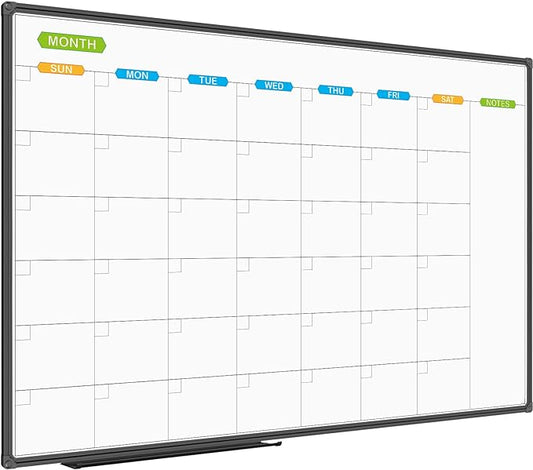 JILoffice Large Dry Erase Calendar Whiteboard - Magnetic White Board Calendar Monthly 60 X 40 Inch, Black Aluminum Frame Wall Mounted Board for Office Home and School-DeskLoop Office