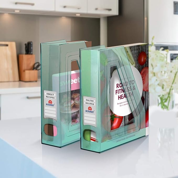 Acrimet Magazine File Holder, Durable Rack, Space-Saving Organizer (Plastic) (Clear Green Color) (2 pack)-DeskLoop Office